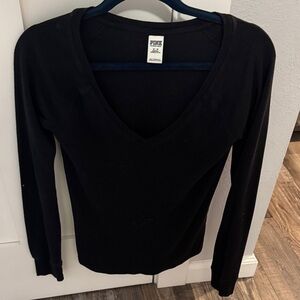 PINK Victoria's Secret Black Long Sleeve V-Neck Tee